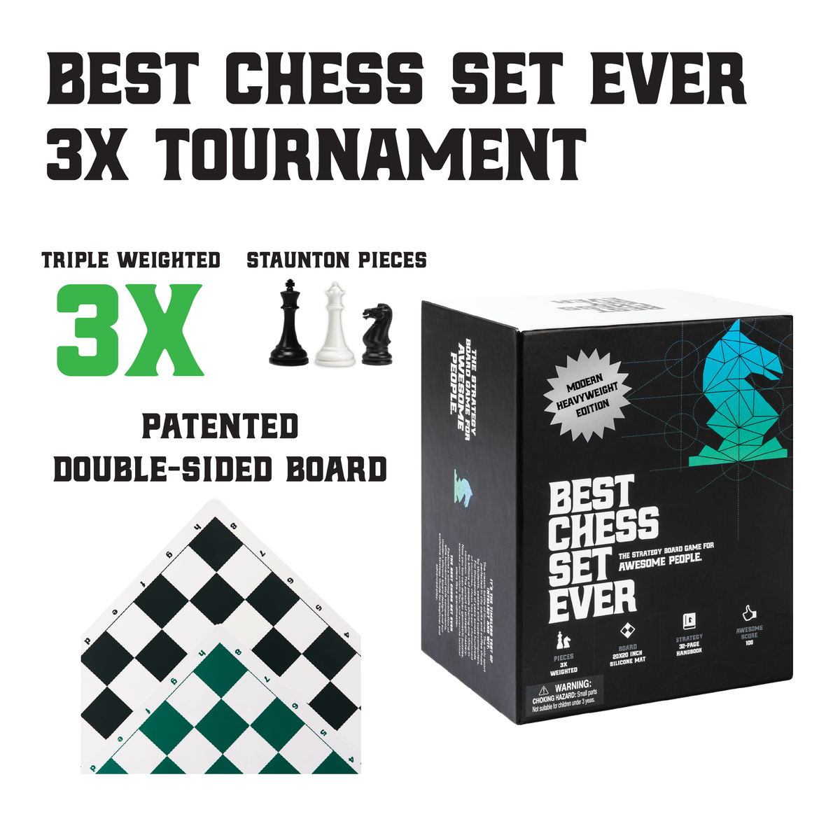 Best Chess Set Ever - 3x Triple weighted Chess Pieces (Modern)