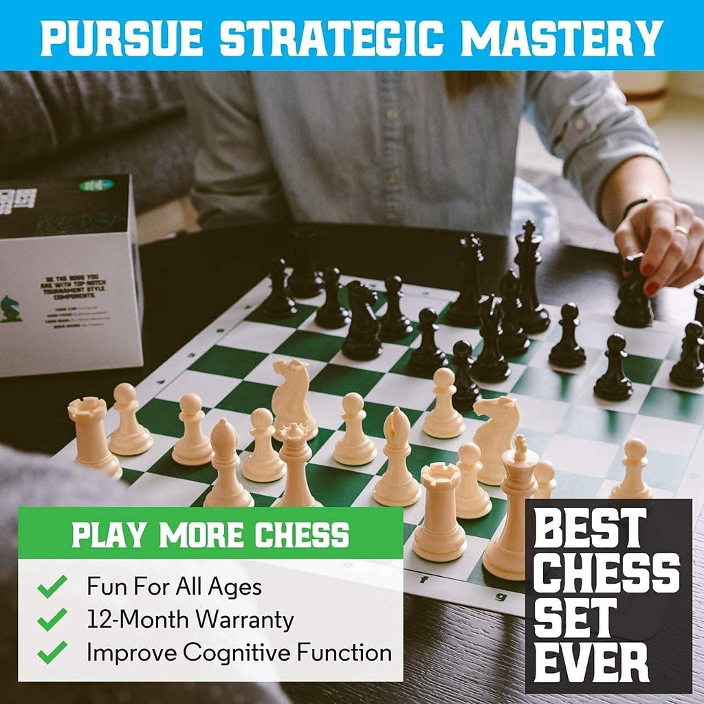 Best Chess Set Ever w/ 20 Black & Green Reversible Mat 